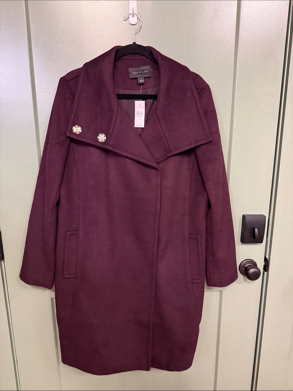NEW Ann Taylor Plum Asymmetric Wool-Blend Trench Coat